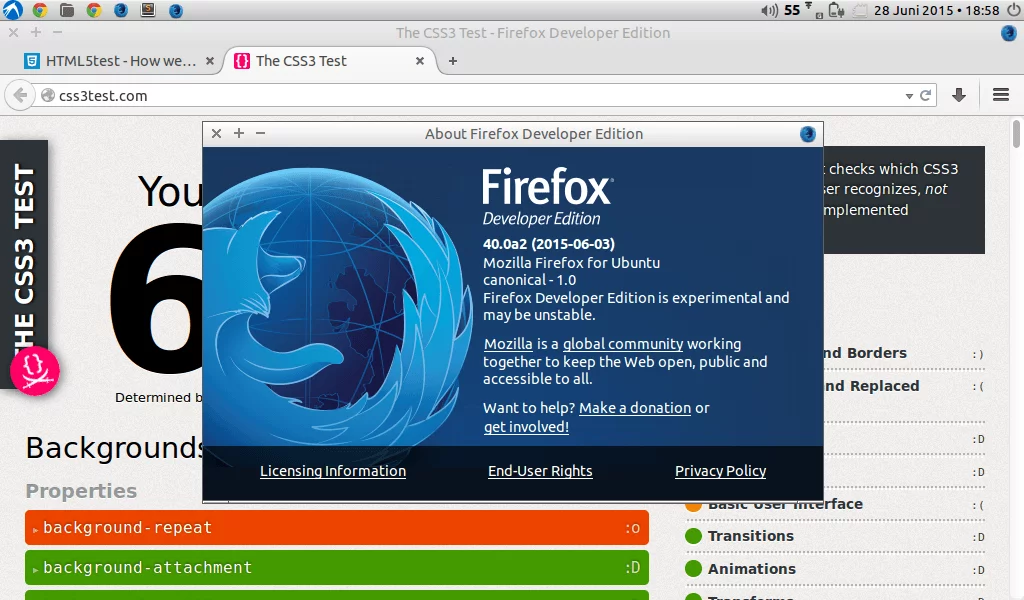 Firefox version used